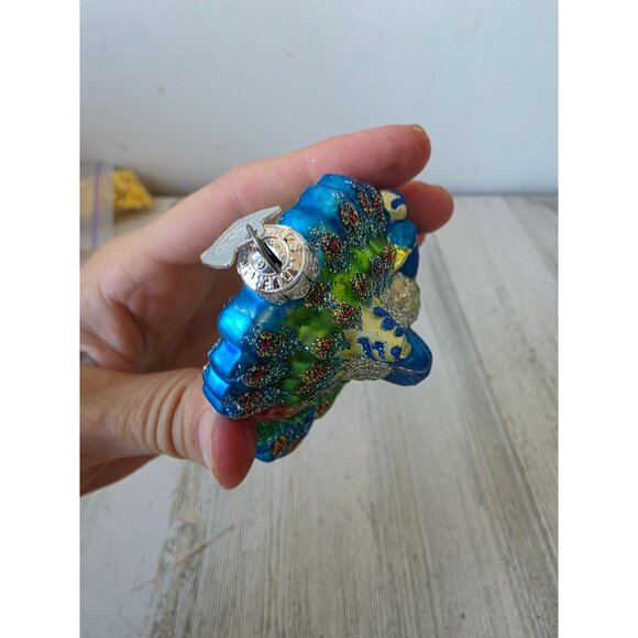 KSA Kurt Adler glitter peacock bird glass ornament Xmas tree blue - Picture 7 of 9